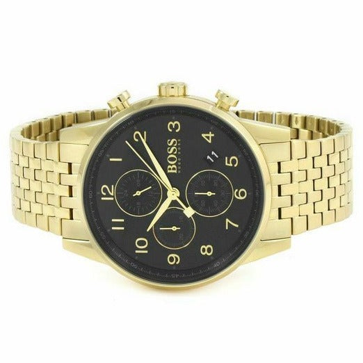 Hugo Boss Navigator Black Dial Gold Steel Strap Watch for Men - 1513531 Buy Now By Hugo Boss