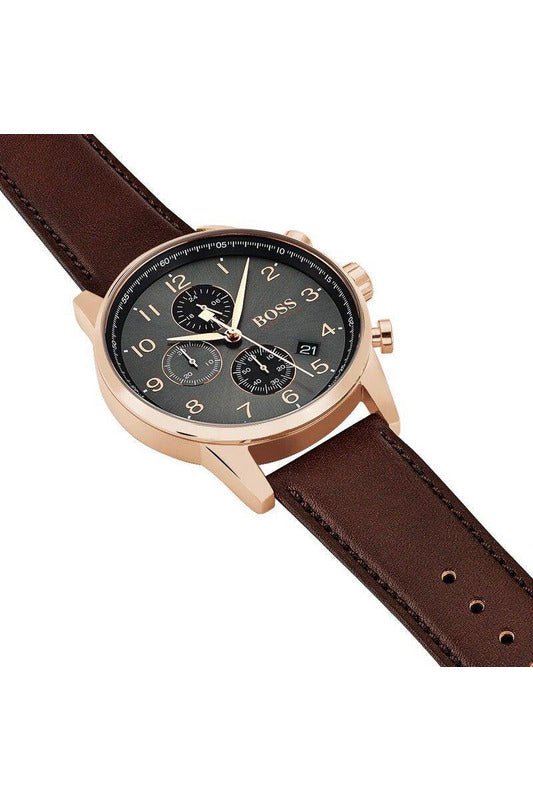 Hugo Boss Navigator Grey Dial Brown Leather Strap Watch for Men - 1513496 Buy Now By Hugo Boss