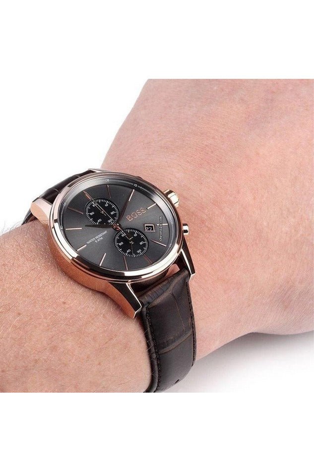 Hugo Boss Jet Grey Dial Brown Leather Strap Watch for Men - 1513281 Buy Now By Hugo Boss