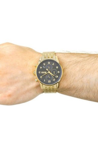 Hugo Boss Navigator Black Dial Gold Steel Strap Watch for Men - 1513531 Buy Now By Hugo Boss