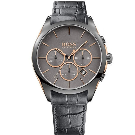 Hugo Boss Onyx Chronograph Grey Dial Black Leather Strap Watch For Men - HB1513366 Buy Now By Hugo Boss