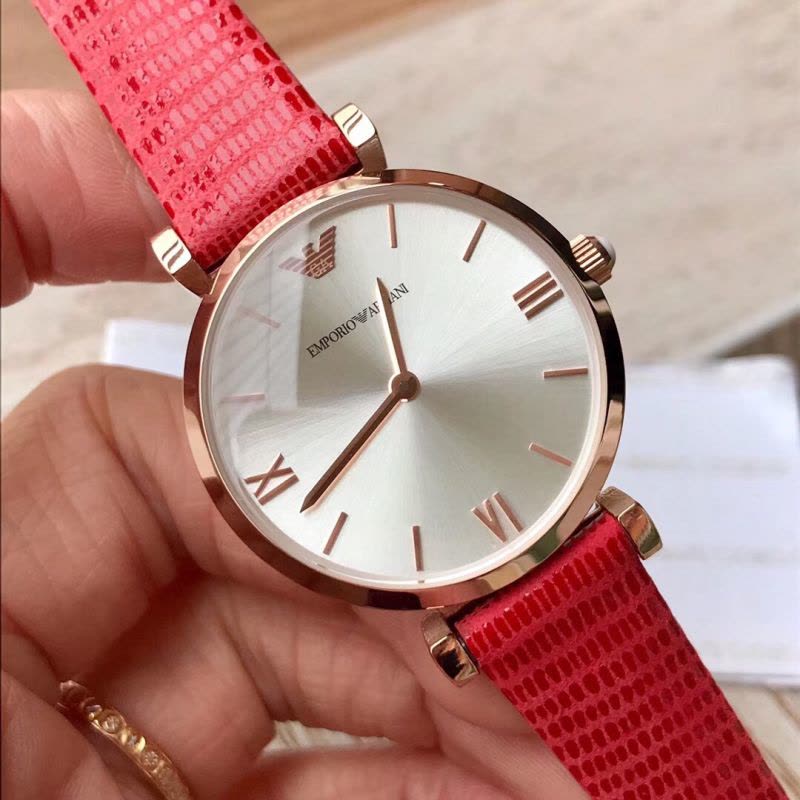 Emporio Armani Gianni T Bar Silver Dial Red Leather Strap Watch For Women - AR1876 Buy Now By Emporio Armani
