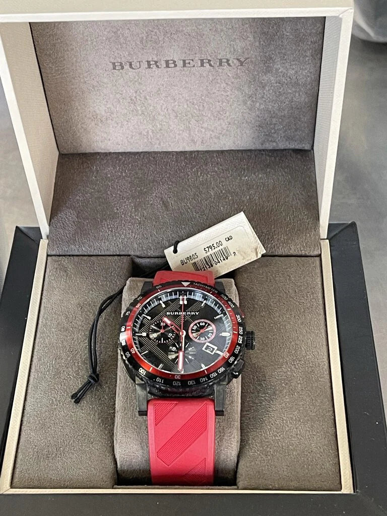 Burberry The City Chronograph Black Dial Red Rubber Strap Watch For Men - BU9805 Buy Now By Burberry