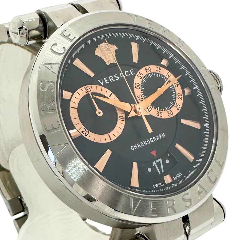 Versace Aion Chronograph Black Dial Silver Steel Strap Watch For Men - VE1D01019 Buy Now By Versace
