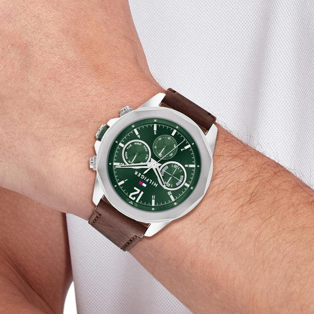 Tommy Hilfiger Lars Chronograph Green Dial Brown Leather Strap Watch For Men - 1792064 Buy Now By Tommy Hilfiger