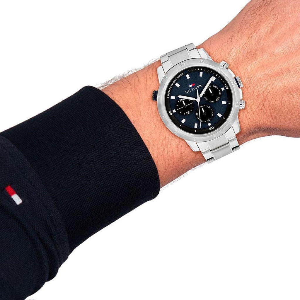 Tommy Hilfiger Troy Chronograph Blue Dial Silver Steel Strap Watch For Men - 1792104 Buy Now By Tommy Hilfiger