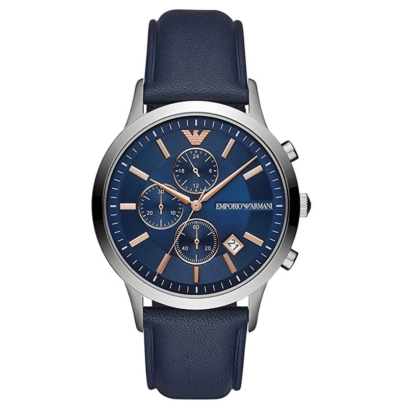 Emporio Armani Renato Chronograph Blue Dial Black Leather Strap Watch For Men - AR11216 Buy Now By Emporio Armani