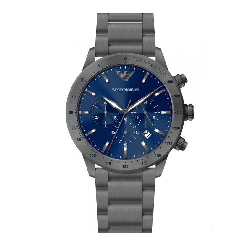 Emporio Armani Mario Chronograph Blue Dial Grey Steel Strap Watch For Men - AR80045 Buy Now By Emporio Armani