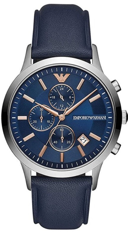 Emporio Armani Renato Chronograph Blue Dial Black Leather Strap Watch For Men - AR11216 Buy Now By Emporio Armani