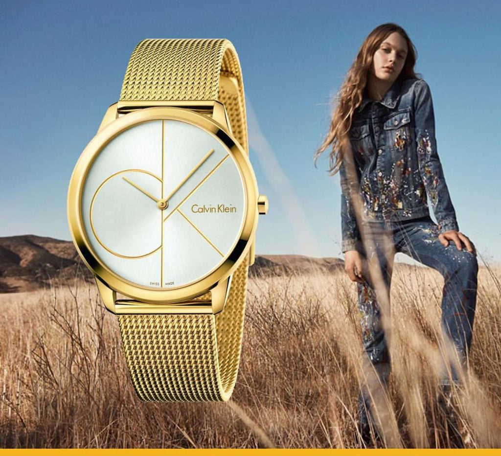 Calvin Klein Minimal Silver Dial Gold Mesh Bracelet Watch for Women - K3M22526 Buy Now By Calvin Klein