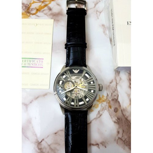 Emporio Armani Meccanico Automatic Black Dial Leather Strap Watch For Men - AR4629 Buy Now By Emporio Armani