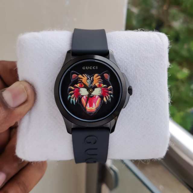Gucci G Timeless Cat Motif Black Dial Black Leather Strap Unisex Watch - YA1264021 Buy Now By Gucci