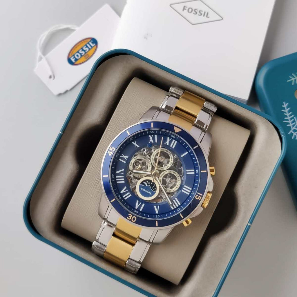 Fossil Grant Sport Automatic Skeleton Blue Dial Two Tone Steel Strap Watch for Men - ME3141 Buy Now By Fossil