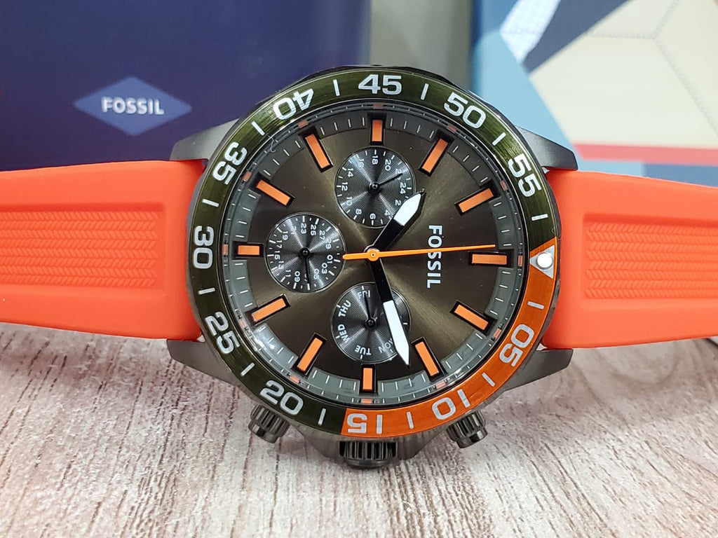 Fossil Bannon Chronograph Grey Dial Orange Silicone Strap Watch for Men - BQ2500 Buy Now By Fossil