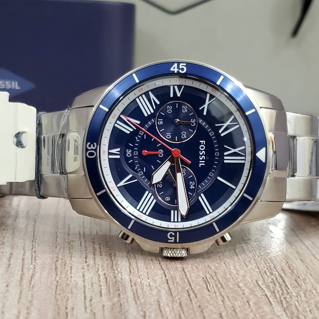 Fossil Grant Sport Chronograph Blue Dial Silver Steel Strap Watch for Men - FS5238 Buy Now By Fossil