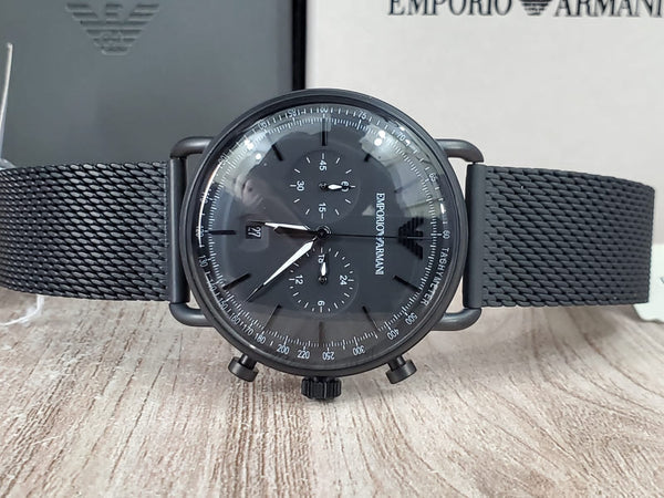 Emporio Armani Aviator Chronograph Black Dial Black Mesh Bracelet Watch For Men - AR11264 Buy Now By Emporio Armani