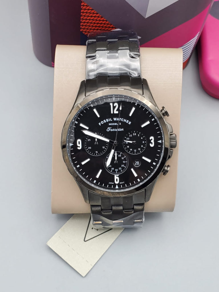 Fossil Forrester Chronograph Black Dial Grey Steel Strap Watch for Men - FS5606 Buy Now By Fossil