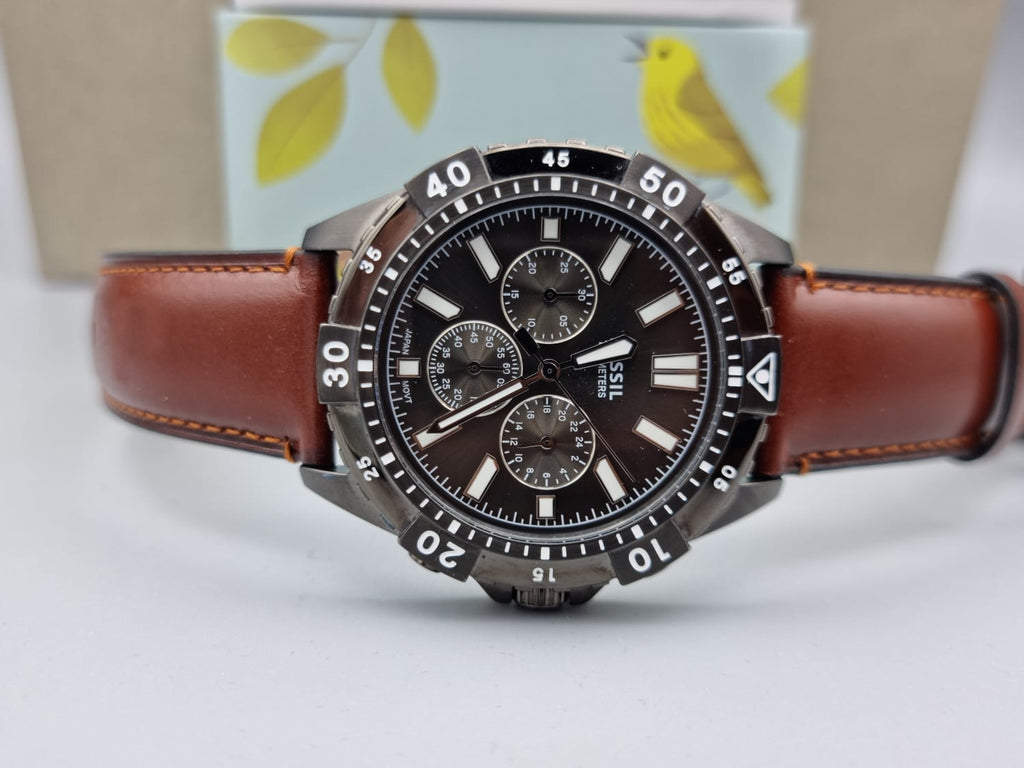 Fossil Garrett Chronograph Grey Dial Brown Leather Strap Watch for Men - FS5770 Buy Now By Fossil