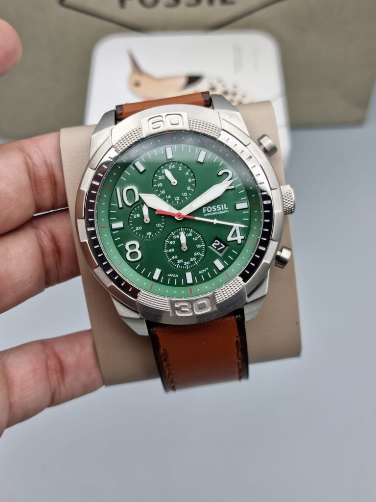 Fossil Bronson Chronograph Green Dial Brown Leather Strap Watch for Men - FS5738 Buy Now By Fossil