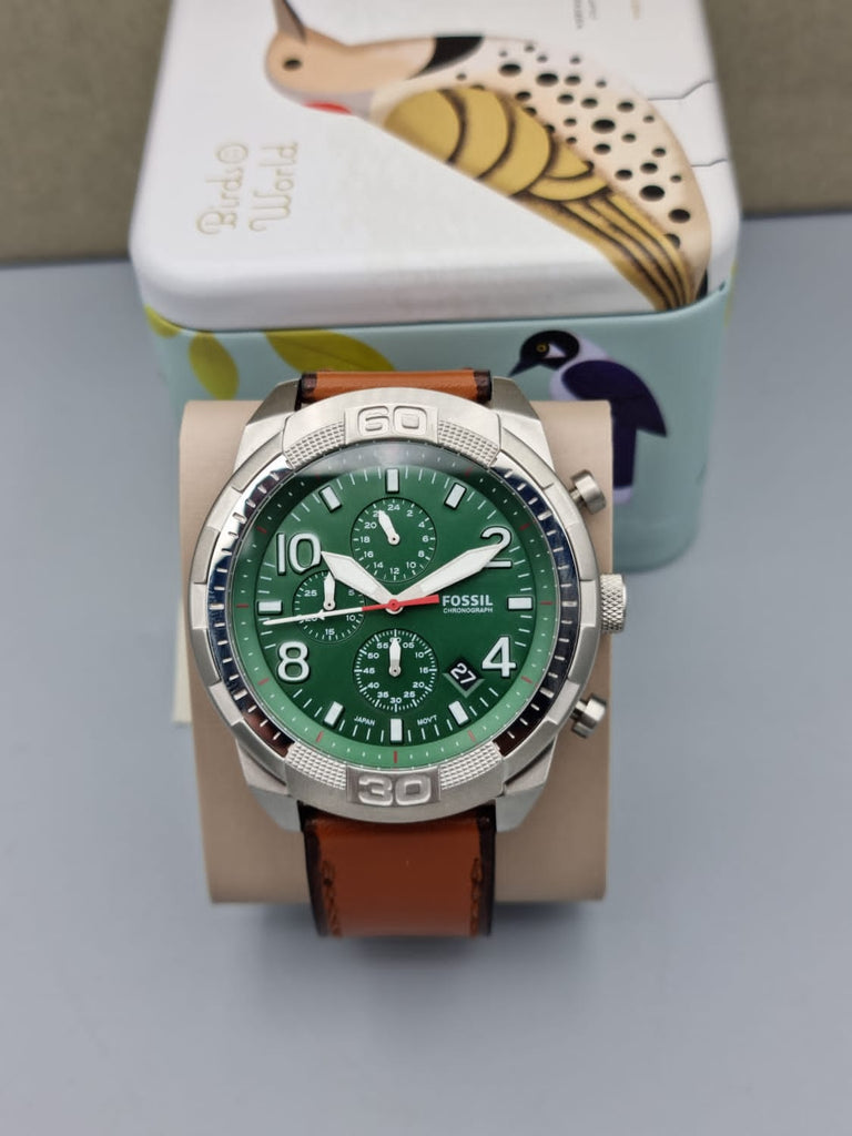 Fossil Bronson Chronograph Green Dial Brown Leather Strap Watch for Men - FS5738 Buy Now By Fossil