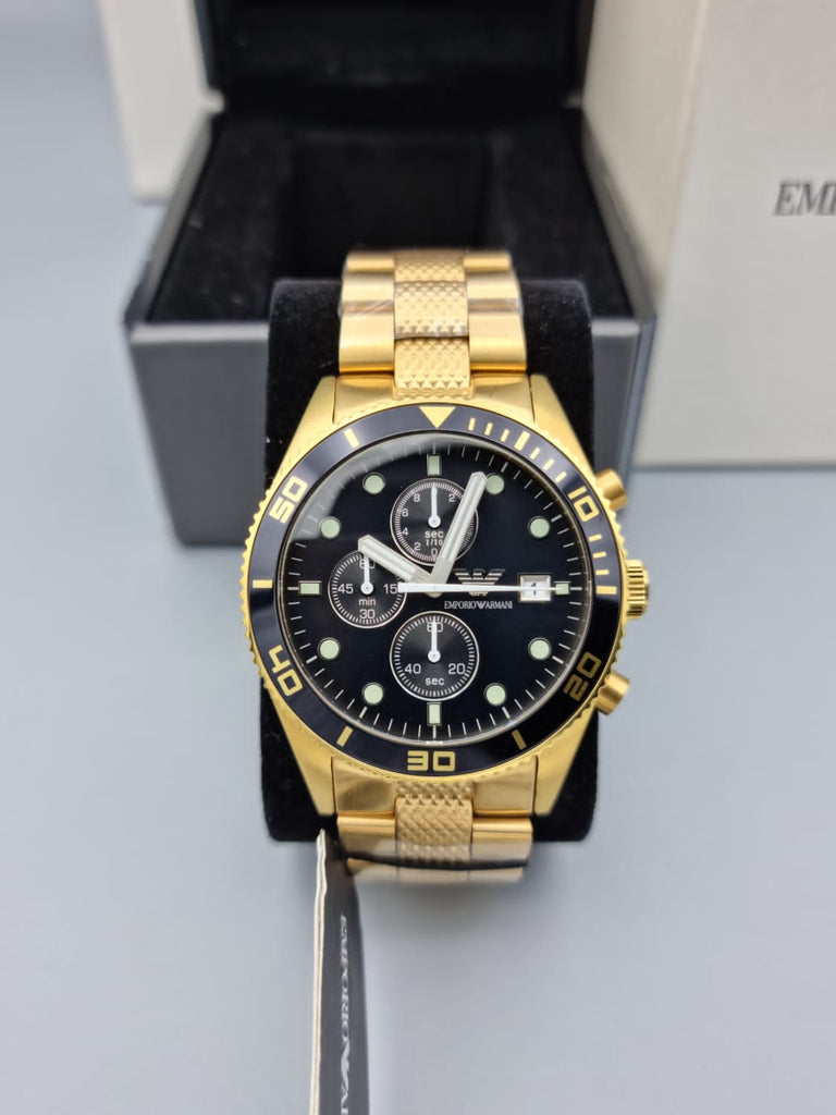 Emporio Armani Chronograph Black Dial Gold Steel Strap Watch For Men - AR5857 Buy Now By Emporio Armani
