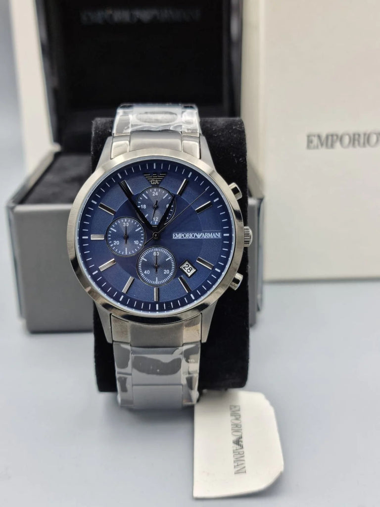 Emporio Armani Renato Chronograph Quartz Blue Dial Black Steel Strap Watch For Men - AR11215 Buy Now By Emporio Armani