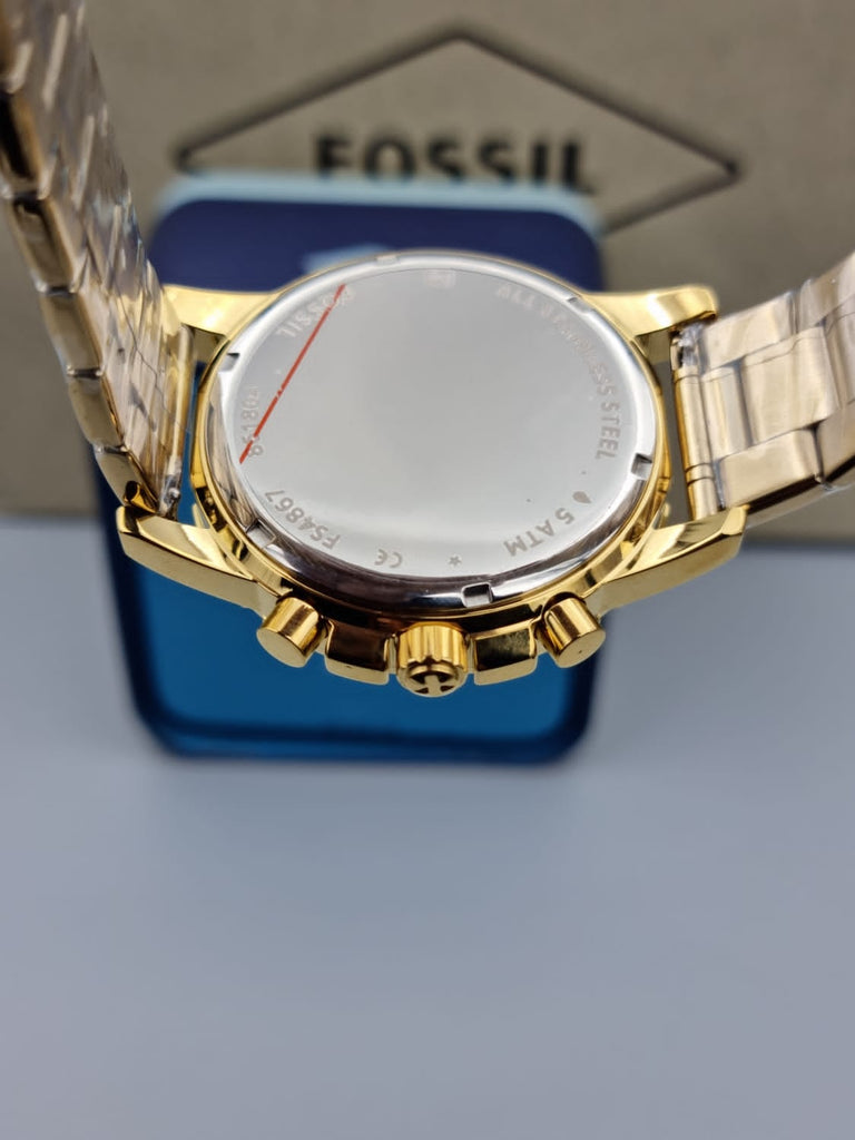 Fossil Dean Chronograph Champagne Dial Gold Steel Strap Watch for Men - FS4867