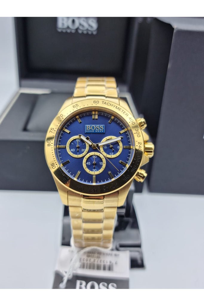 Hugo Boss Ikon Blue Dial Gold Steel Strap Watch for Men - 1513340 Buy Now By Hugo Boss