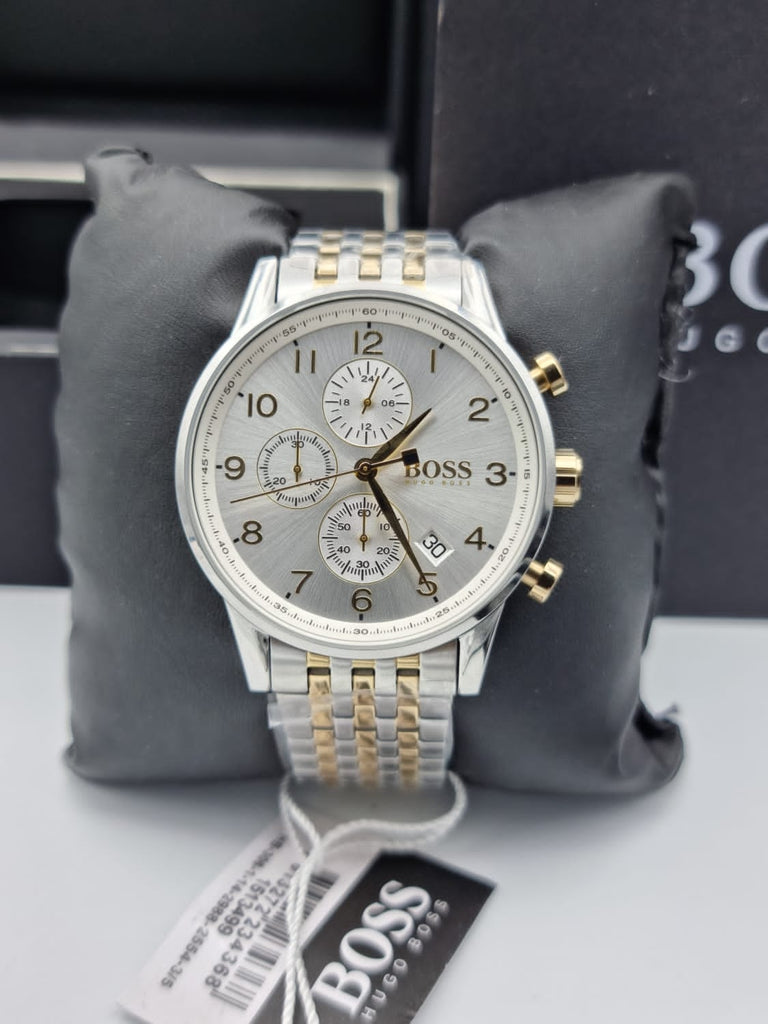 Hugo Boss Navigator White Dial Two Tone Steel Strap Watch for Men - 1513499 Buy Now By Hugo Boss