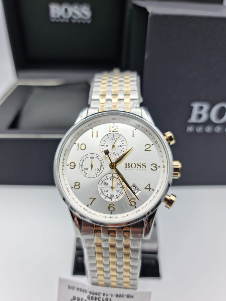 Hugo Boss Navigator White Dial Two Tone Steel Strap Watch for Men - 1513499 Buy Now By Hugo Boss