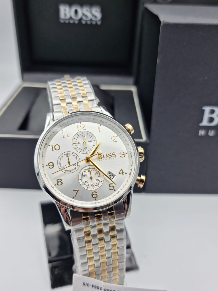 Hugo Boss Navigator White Dial Two Tone Steel Strap Watch for Men - 1513499 Buy Now By Hugo Boss