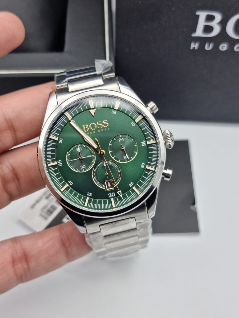 Hugo Boss Pioneer Green Dial Silver Steel Strap Watch for Men - 1513868 Buy Now By Hugo Boss