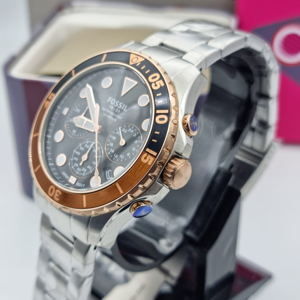 Fossil FB-03 Chronograph Black Dial Silver Steel Strap Watch for Men - FS5768 Buy Now By Fossil