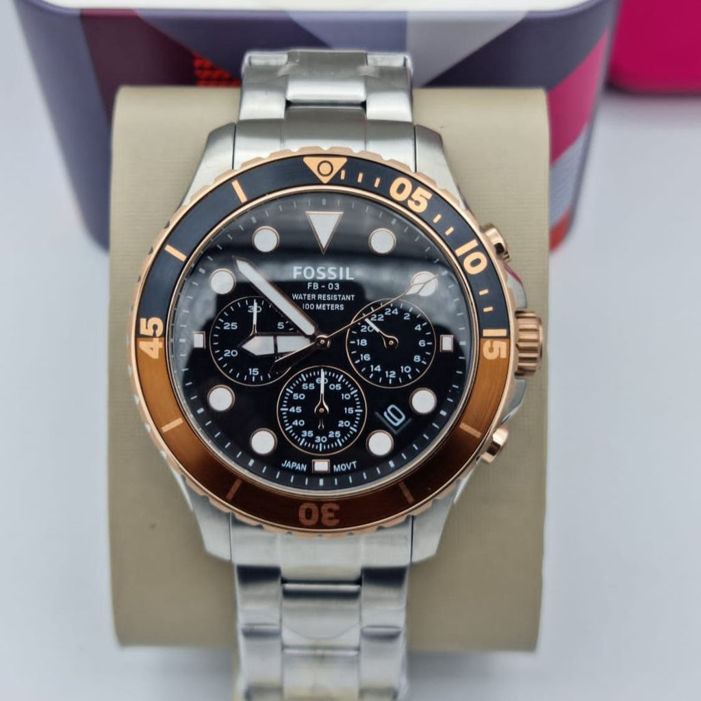 Fossil FB-03 Chronograph Black Dial Silver Steel Strap Watch for Men - FS5768 Buy Now By Fossil