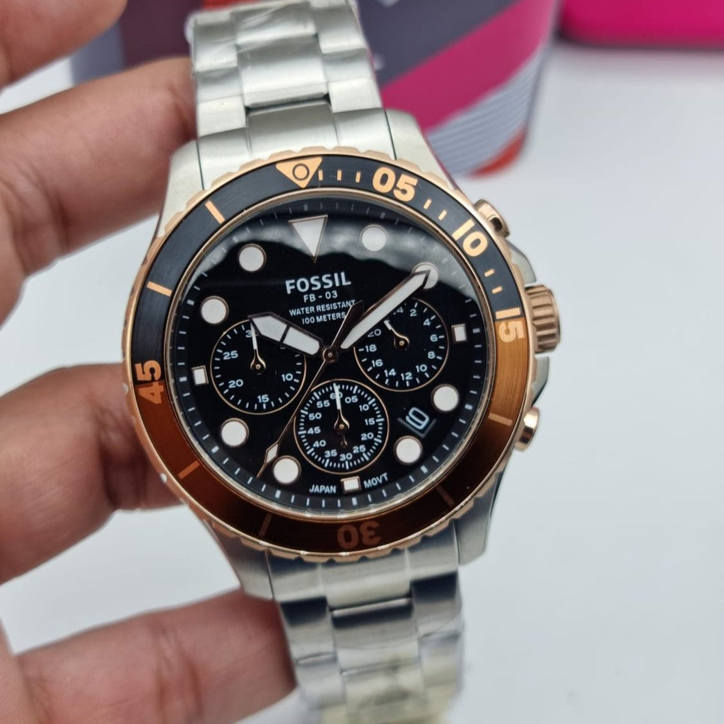 Fossil FB-03 Chronograph Black Dial Silver Steel Strap Watch for Men - FS5768 Buy Now By Fossil