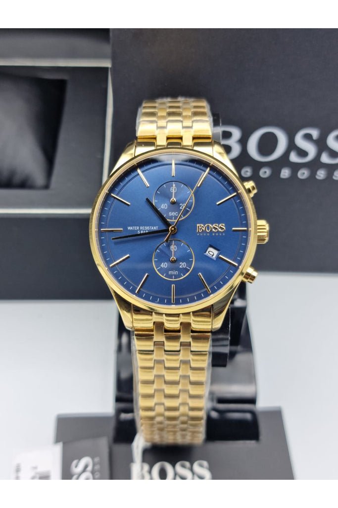 Hugo Boss Associate Blue Dial Gold Steel Strap Watch for Men - 1513841 Buy Now By Hugo Boss