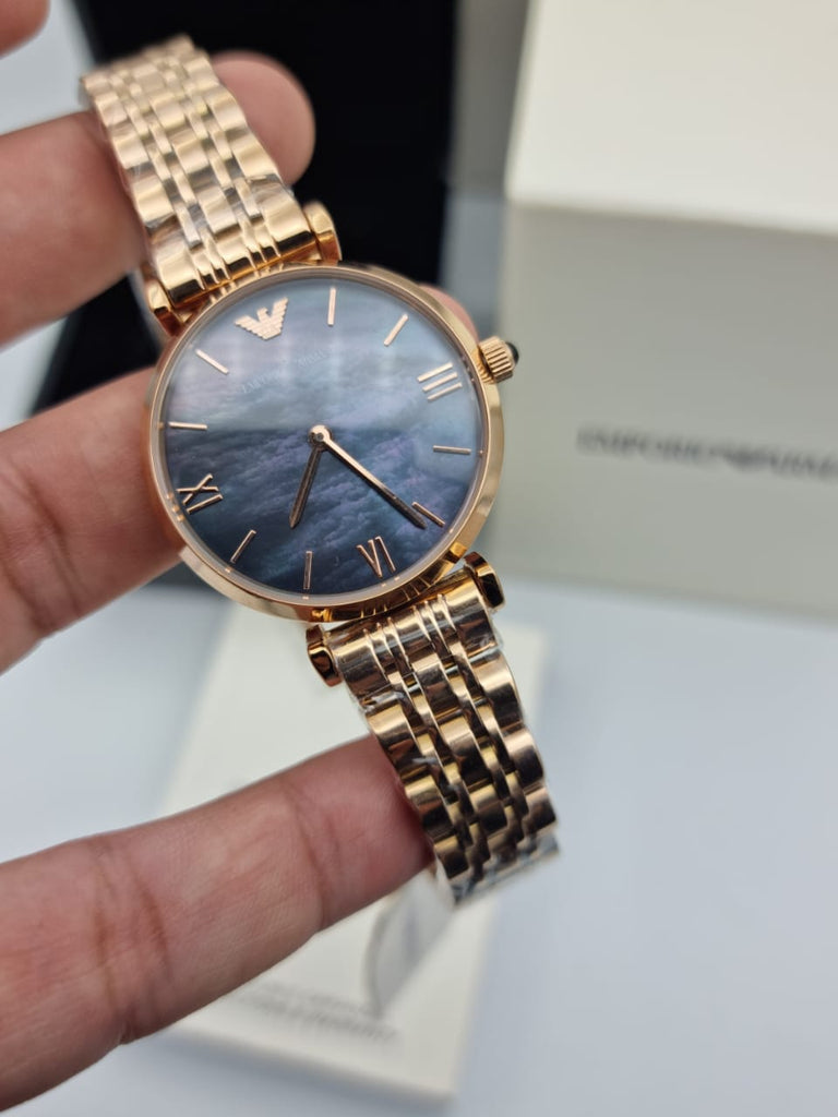 Emporio Armani Gianni T-Bar Black Dial Rose Gold Strap Watch For Women - AR11145 Buy Now By Emporio Armani