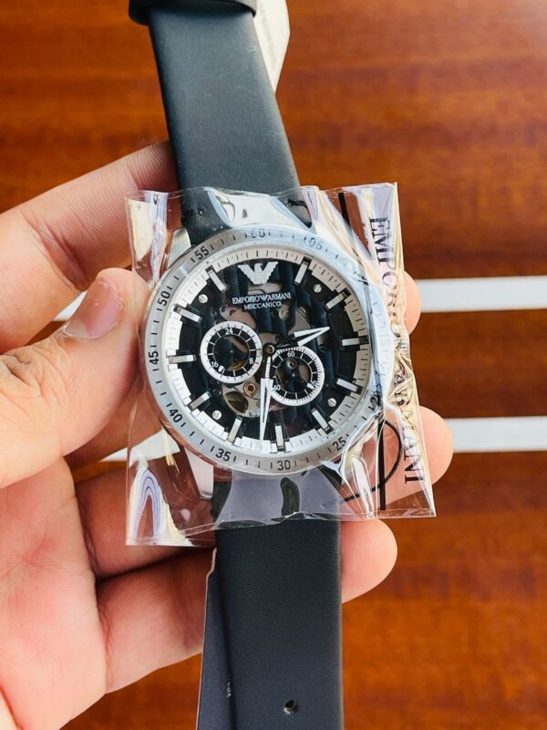 Emporio Armani Renato Chronograph Automatic Black Dial Black Leather Strap Watch For Men - AR60051 Buy Now By Emporio Armani