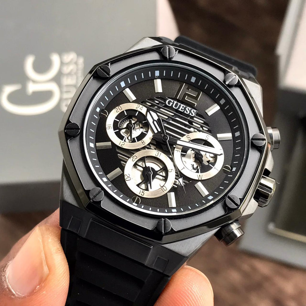 Guess Momentum Black Dial Black Rubber Strap Watch for Men - GW0263G4 Buy Now By Guess
