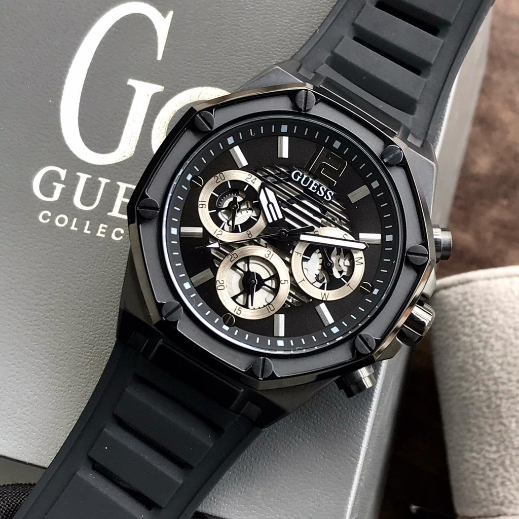 Guess Momentum Black Dial Black Rubber Strap Watch for Men - GW0263G4 Buy Now By Guess