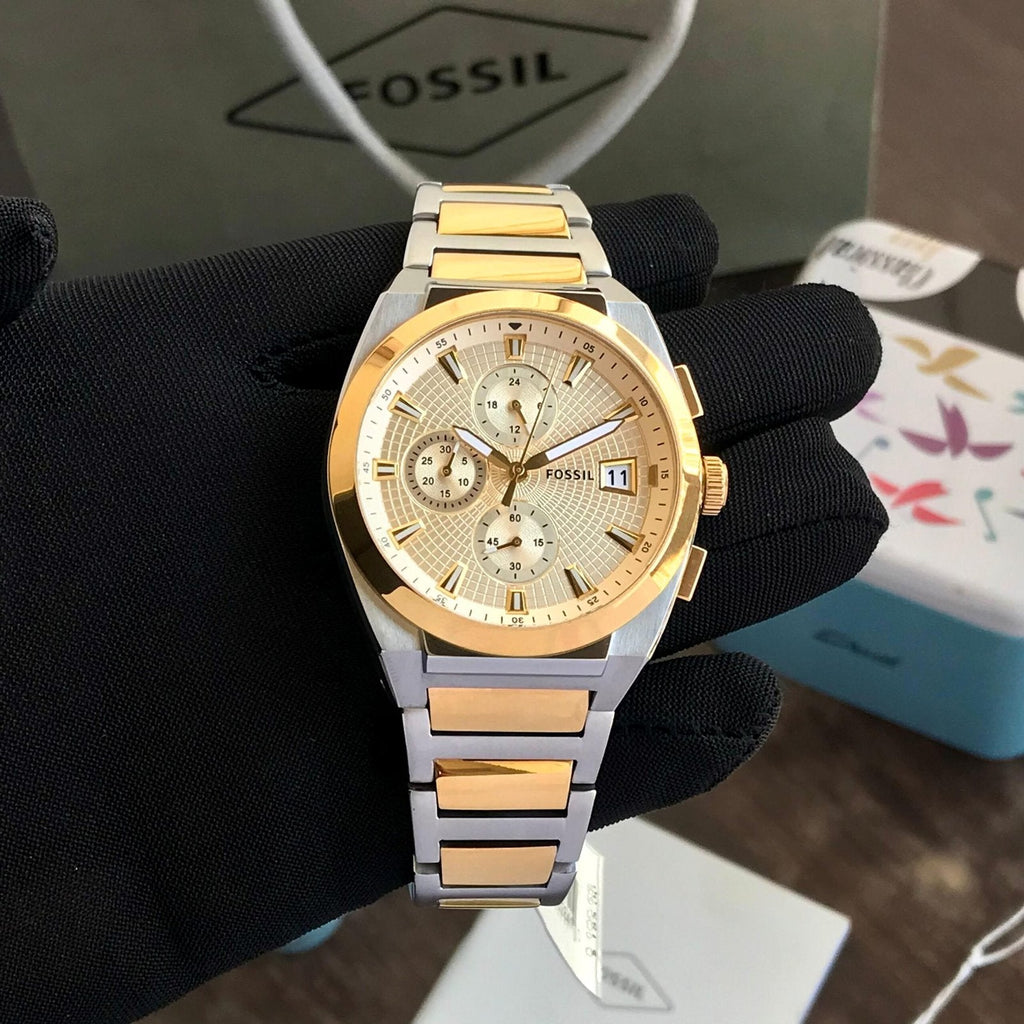 Fossil Everett Chronograph Gold Dial Two Tone Steel Strap Watch for Men - FS5796 Buy Now By Fossil