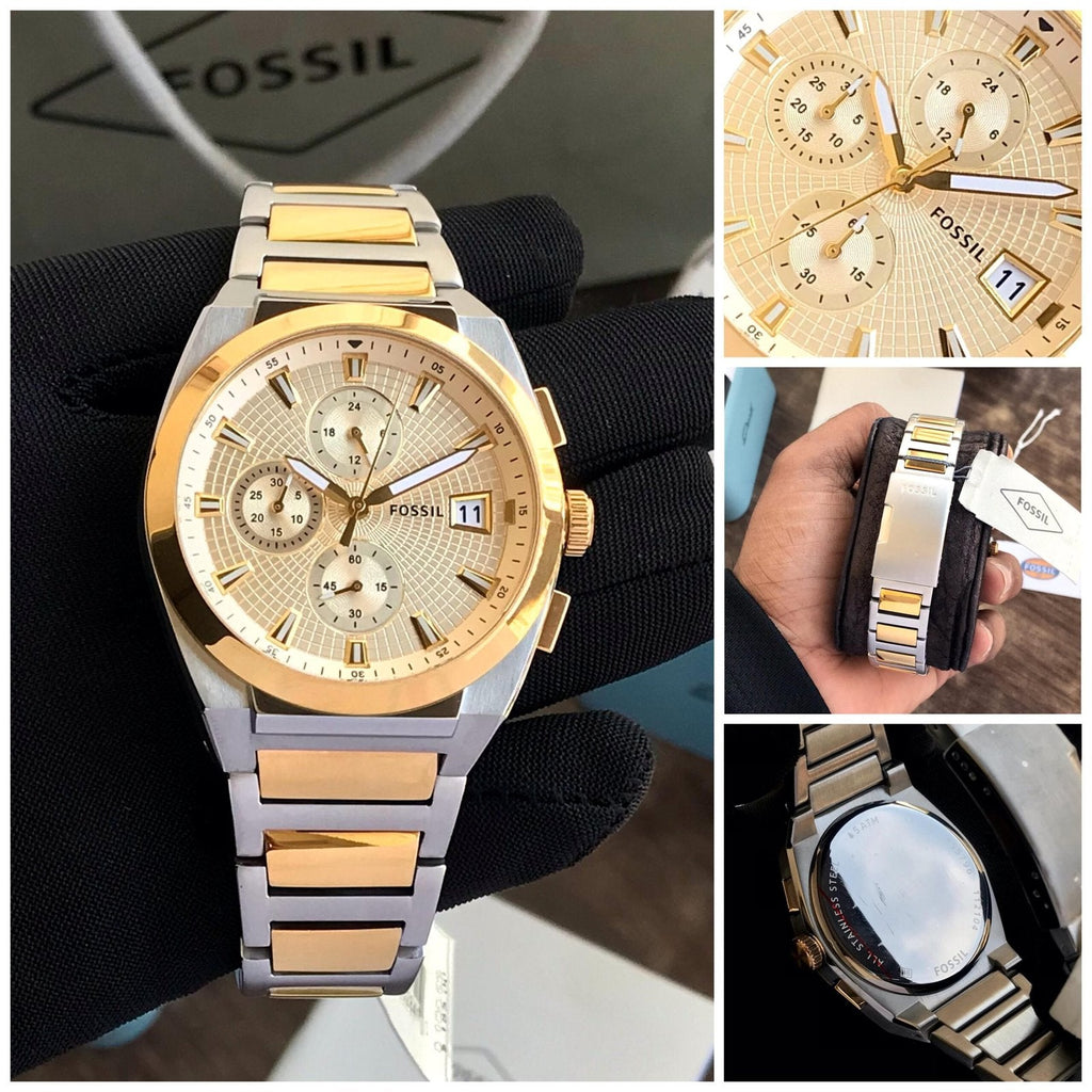 Fossil Everett Chronograph Gold Dial Two Tone Steel Strap Watch for Men - FS5796 Buy Now By Fossil
