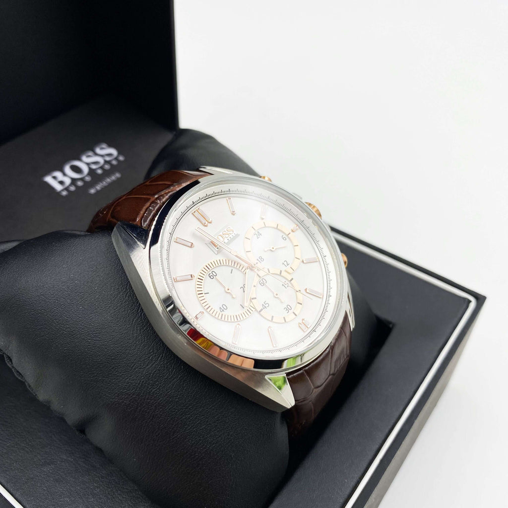 Hugo Boss Driver Chronograph Silver Dial Brown Leather Strap Watch For Men - 1512881 Buy Now By Hugo Boss
