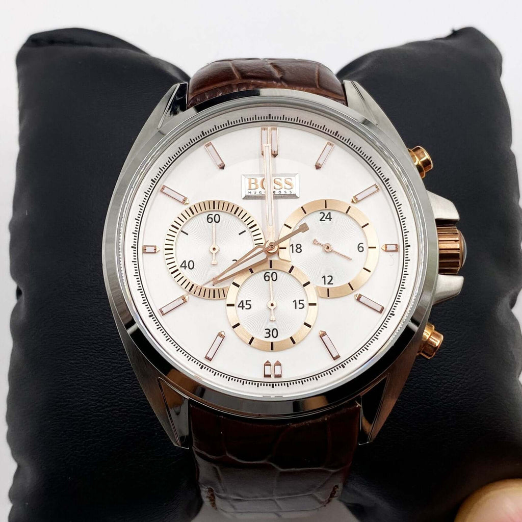 Hugo Boss Driver Chronograph Silver Dial Brown Leather Strap Watch For Men - 1512881 Buy Now By Hugo Boss