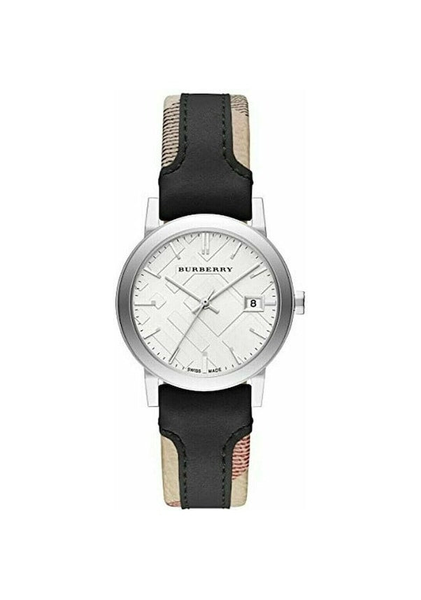 Burberry The City White Dial Black Haymarket Leather Strap Watch for Women - BU9150 Buy Now By Burberry