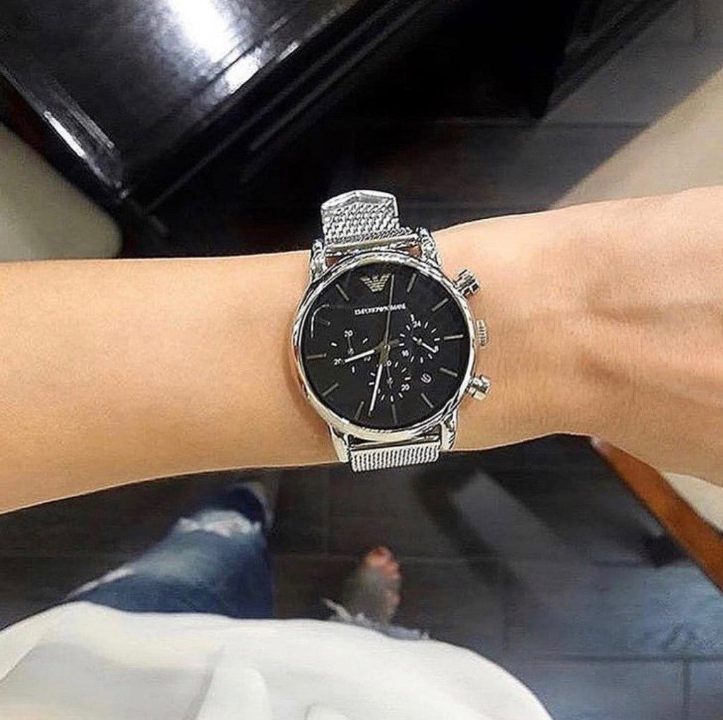 Emporio Armani Luigi Chronograph Black Dial Silver Mesh Bracelet Watch For Men - AR1811 Buy Now By Emporio Armani