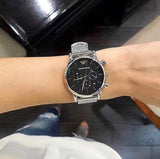 Emporio Armani Luigi Chronograph Black Dial Silver Mesh Bracelet Watch For Men - AR1811 Buy Now By Emporio Armani