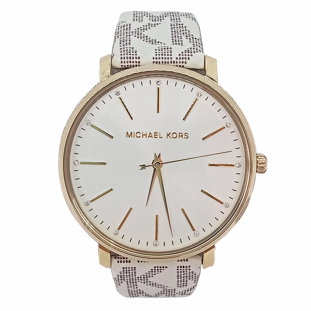 Michael Kors Pyper Quartz Silver Dial White Leather Strap Watch For Women - MK2858 Buy Now By Michael Kors