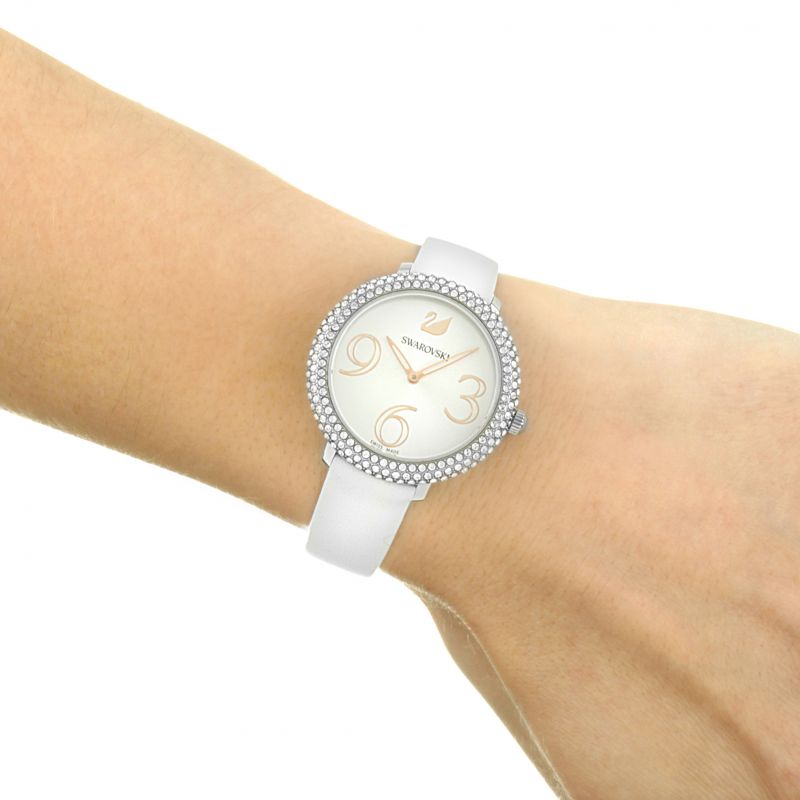 Swarovski Crystal Frost Silver Dial White Leather Strap Watch for Women - 5484070 Buy Now By Swarovski