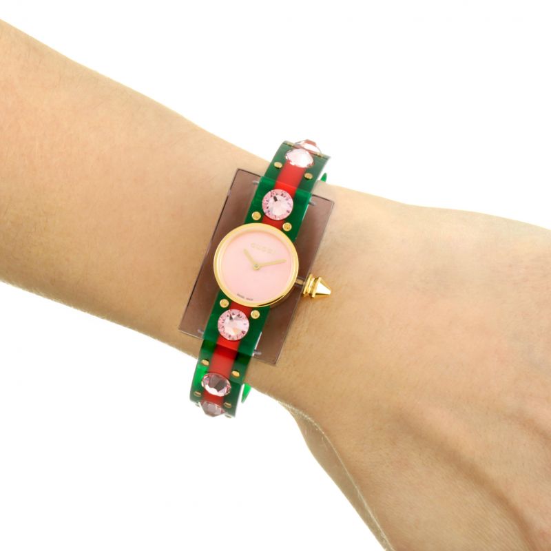 Gucci Vintage Web Pink Mother of Pearl Dial Two Tone Plastic Strap Watch For Women - YA143525 Buy Now By Gucci